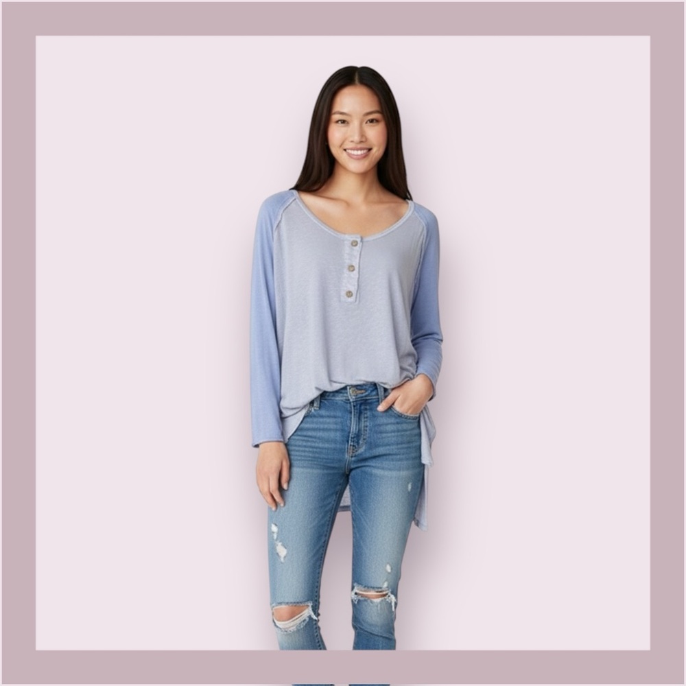 Free People We The Free Blue Grand Slam Henley Top